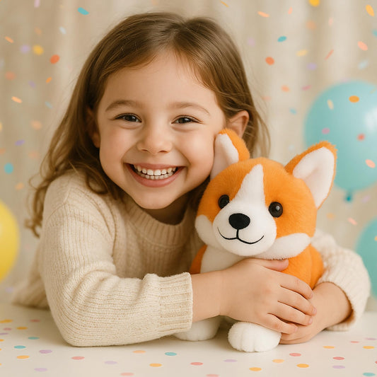 WEIGEDU Corgi plush toy soft fur texture for cozy hugs.