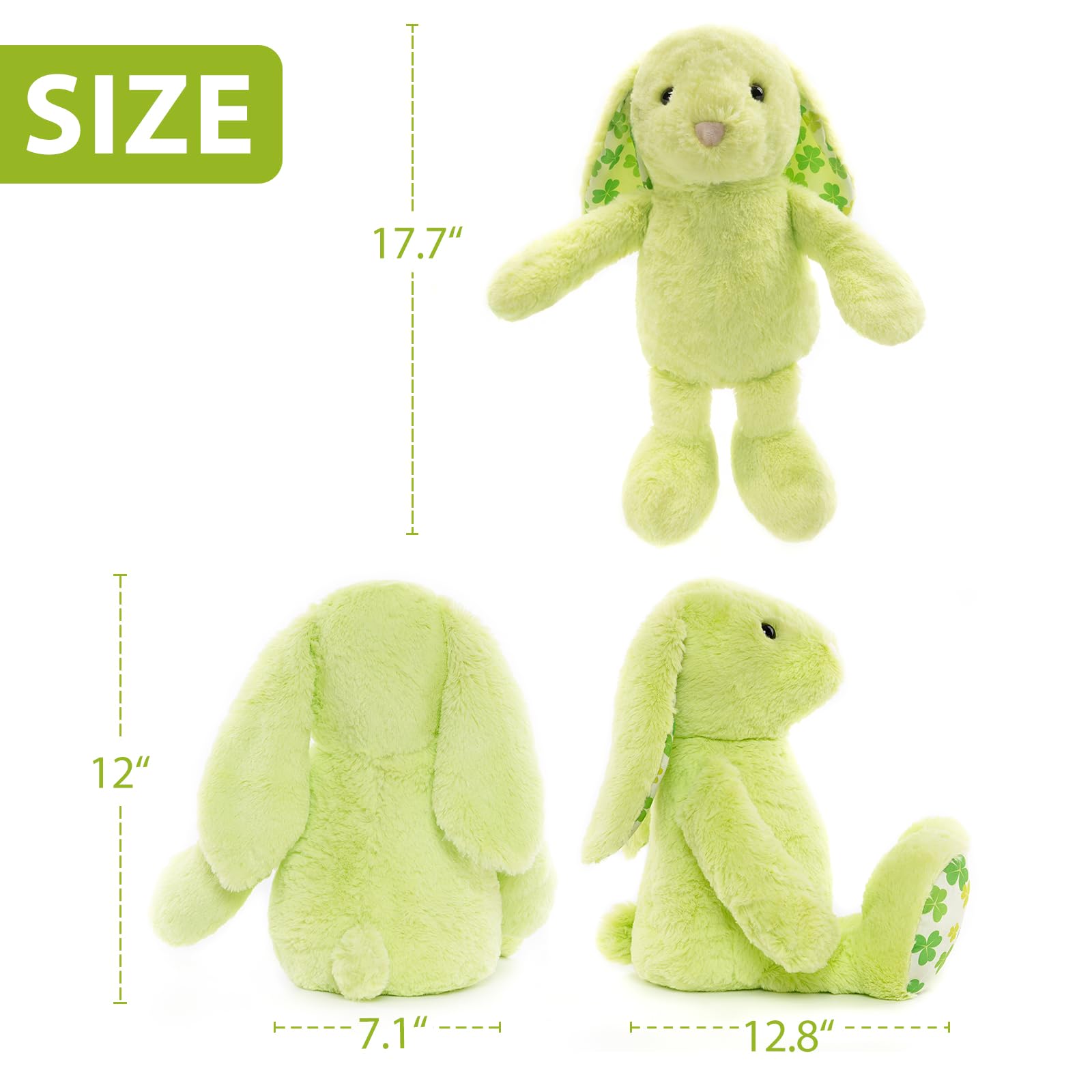 WEIGEDU Green Rabbit plush—soft, high-quality materials for cozy hugs.