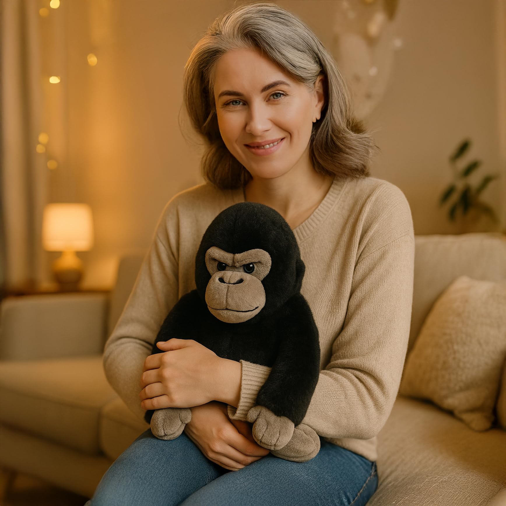 WEIGEDU 12-inch gorilla stuffed animal with lifelike details, great for imaginative play.
