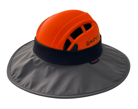 Weiking climbing helmet sun hat with front brim shields eyes during height work.