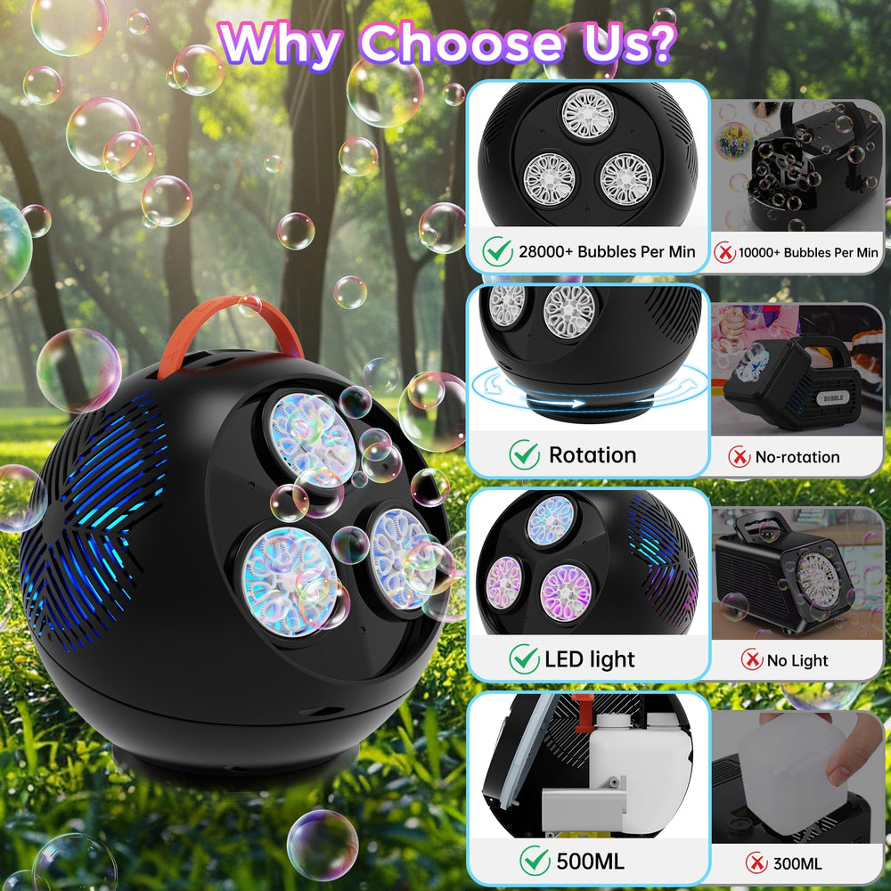 Weilim bubble machine with LED lights creates a magical night glow