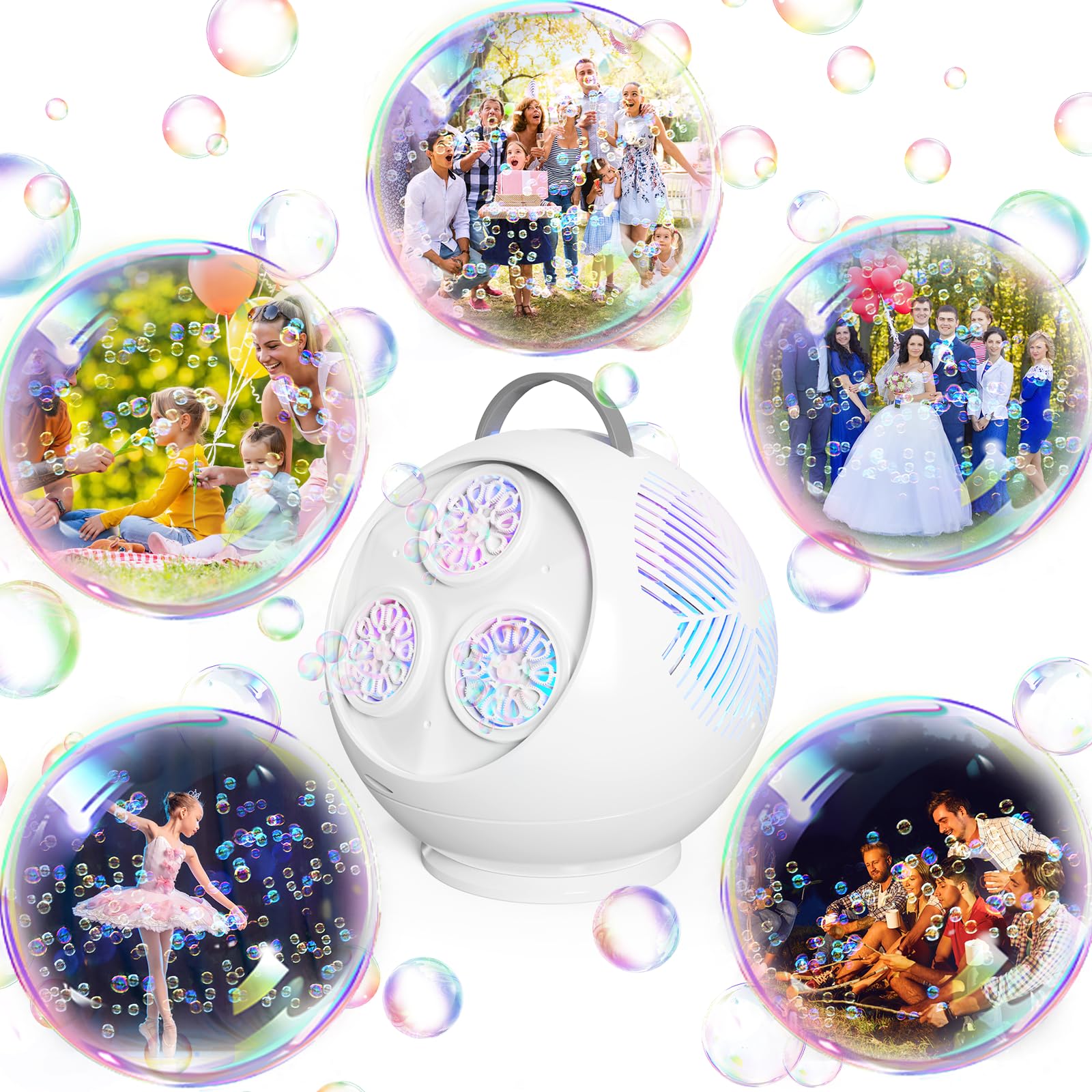 Weilim spherical bubble blower lights events with color and motion