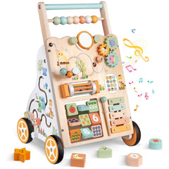 Weilim wooden baby walker with bead maze promotes fine motor skills and exploration.