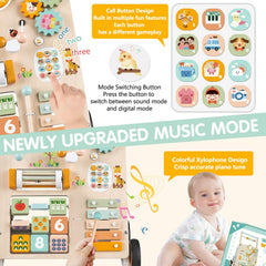 Weilim wooden walker includes a rolling drum and tactile panels for sensory play and learning.