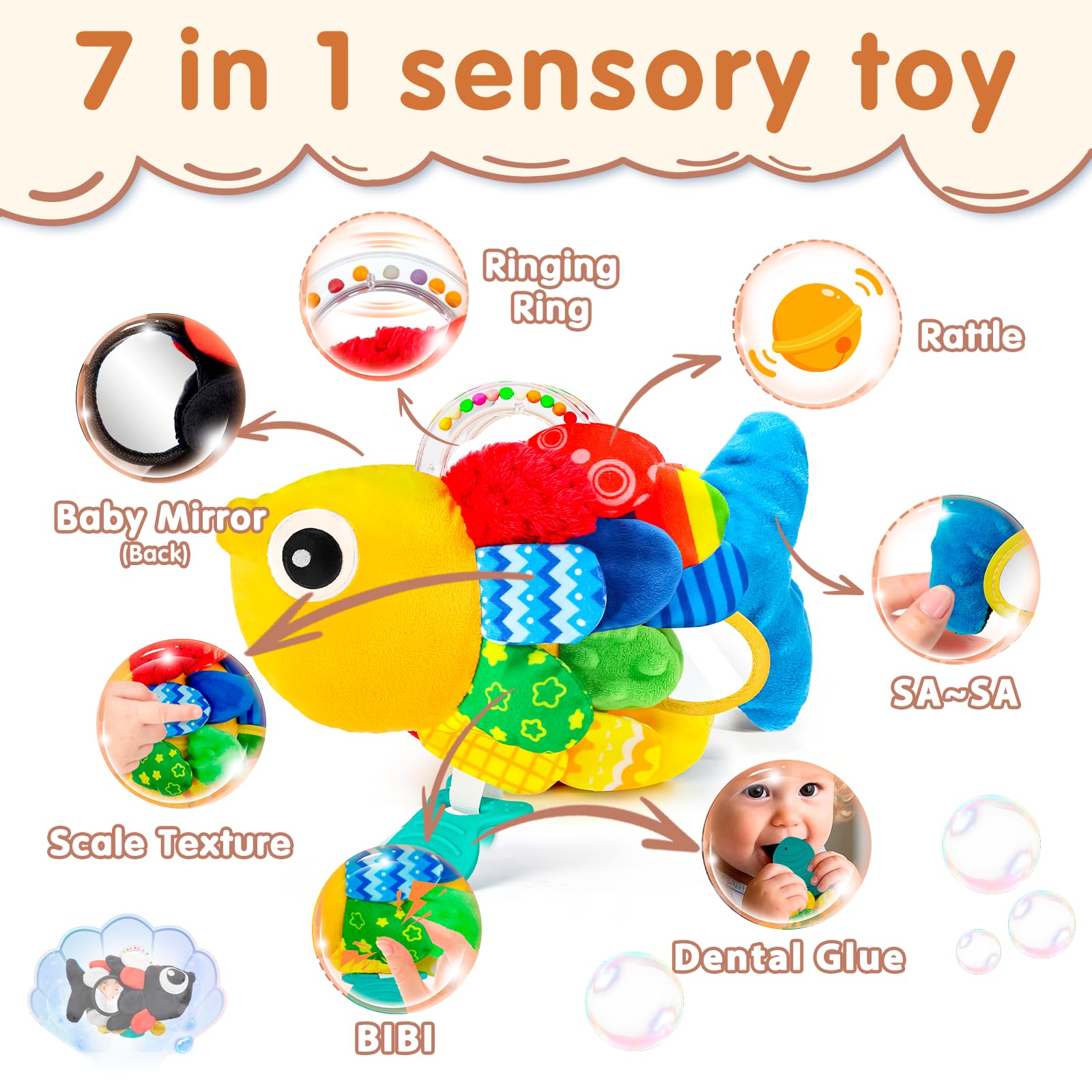 Weirtoya Baby Rattle high-contrast pattern stimulates early visual attention.