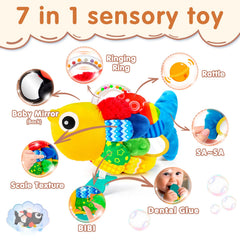 Weirtoya Baby Rattle high-contrast pattern stimulates early visual attention.