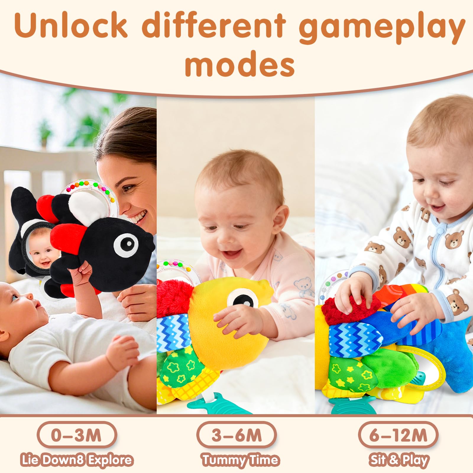 Weirtoya Baby Rattle scales squeeze area provides tactile feedback during play.