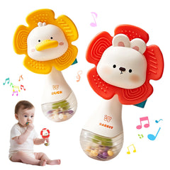 Weirtoya bunny and duck rattle teether for 0-6 months soothing and development