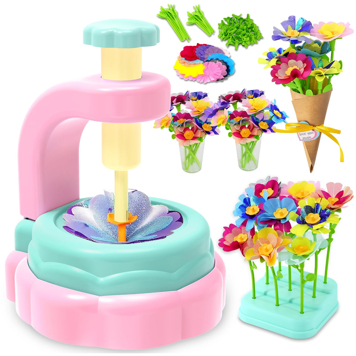 Weirtoya flower-maker-machine enables kids to craft vibrant bouquets at home.