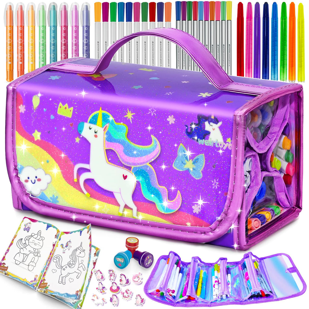 Weirtoya mermaid-unicorn markers case for portable art sessions