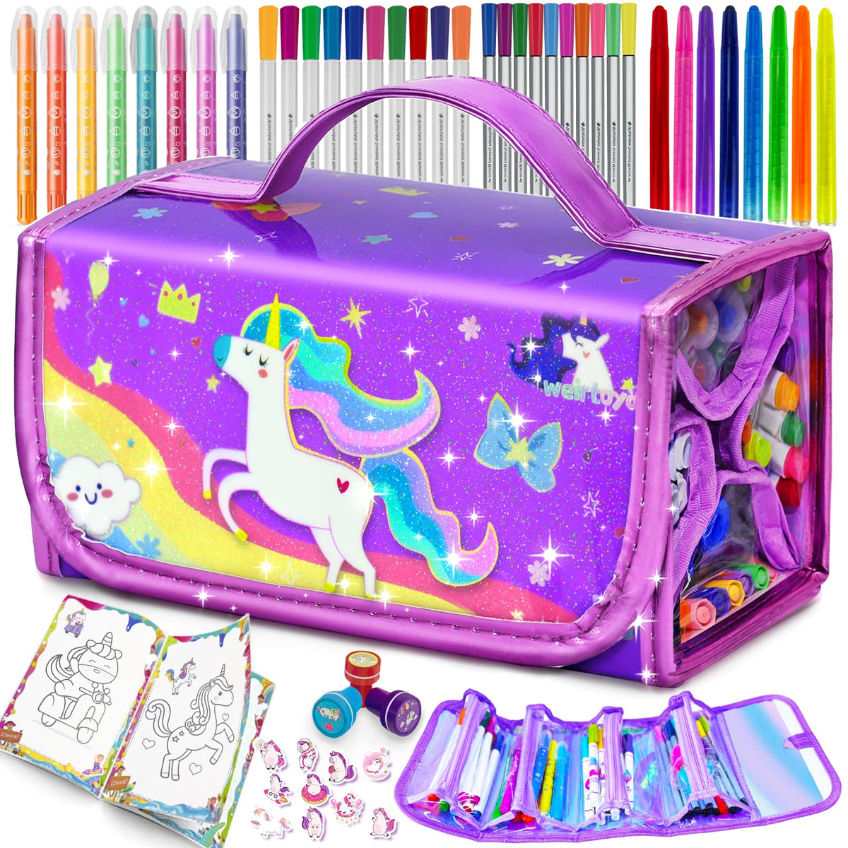 Weirtoya mermaid-unicorn markers case for portable art sessions