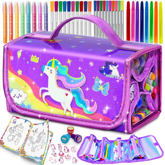 Weirtoya mermaid-unicorn markers case for portable art sessions