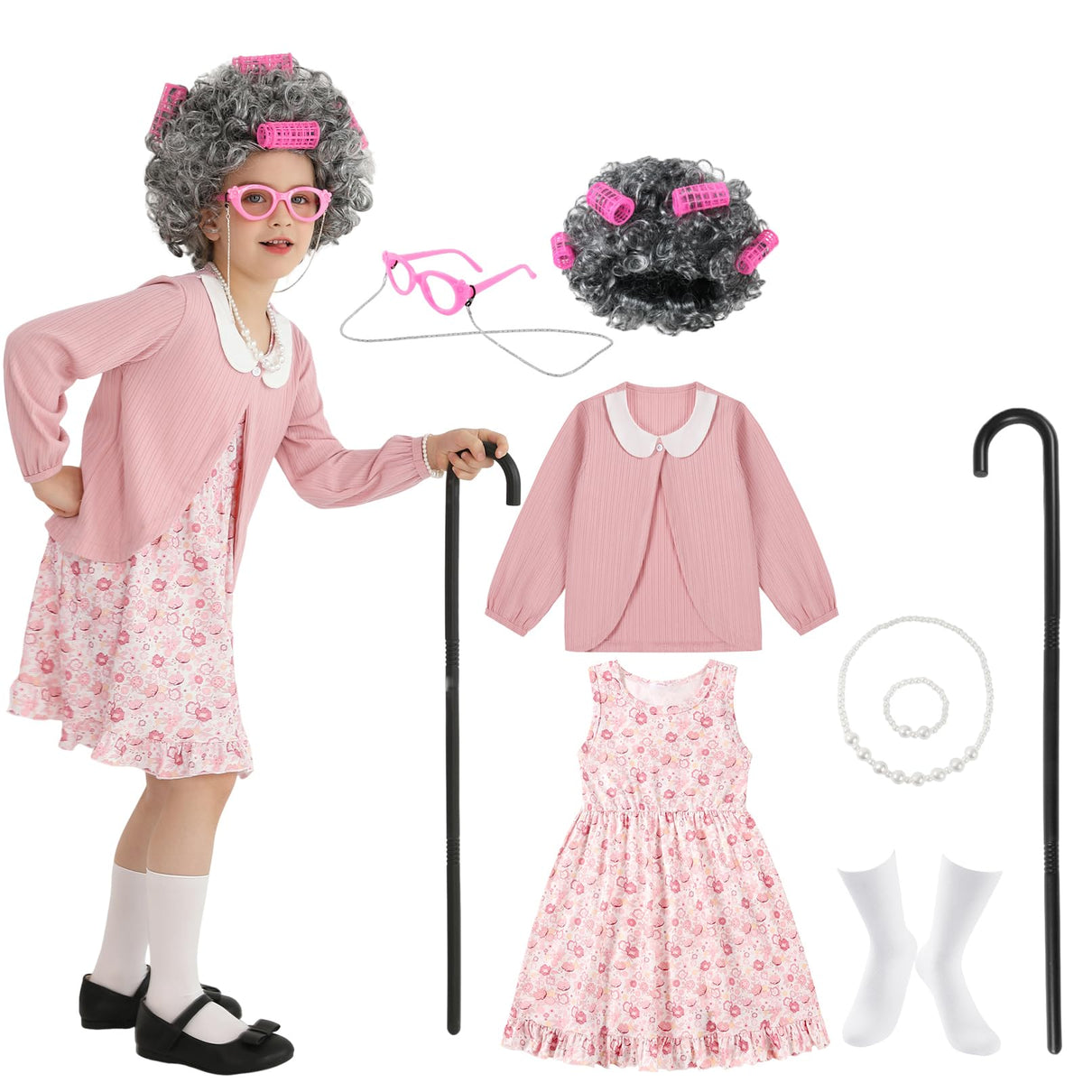 Weixinbuy old lady costume wig for kids adds a realistic touch to imaginative play.