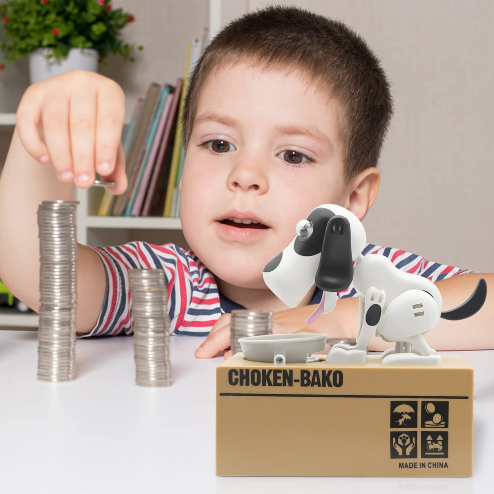 Wekity Hungry Dog Piggy Bank battery-compartment powers coin munching action.
