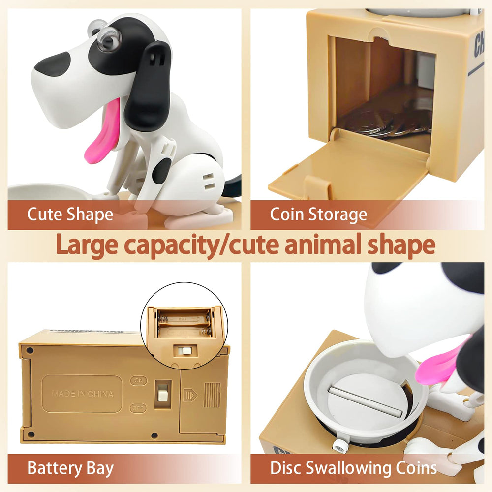 Wekity Hungry Dog Piggy Bank side-view shows whimsical design for shelves.