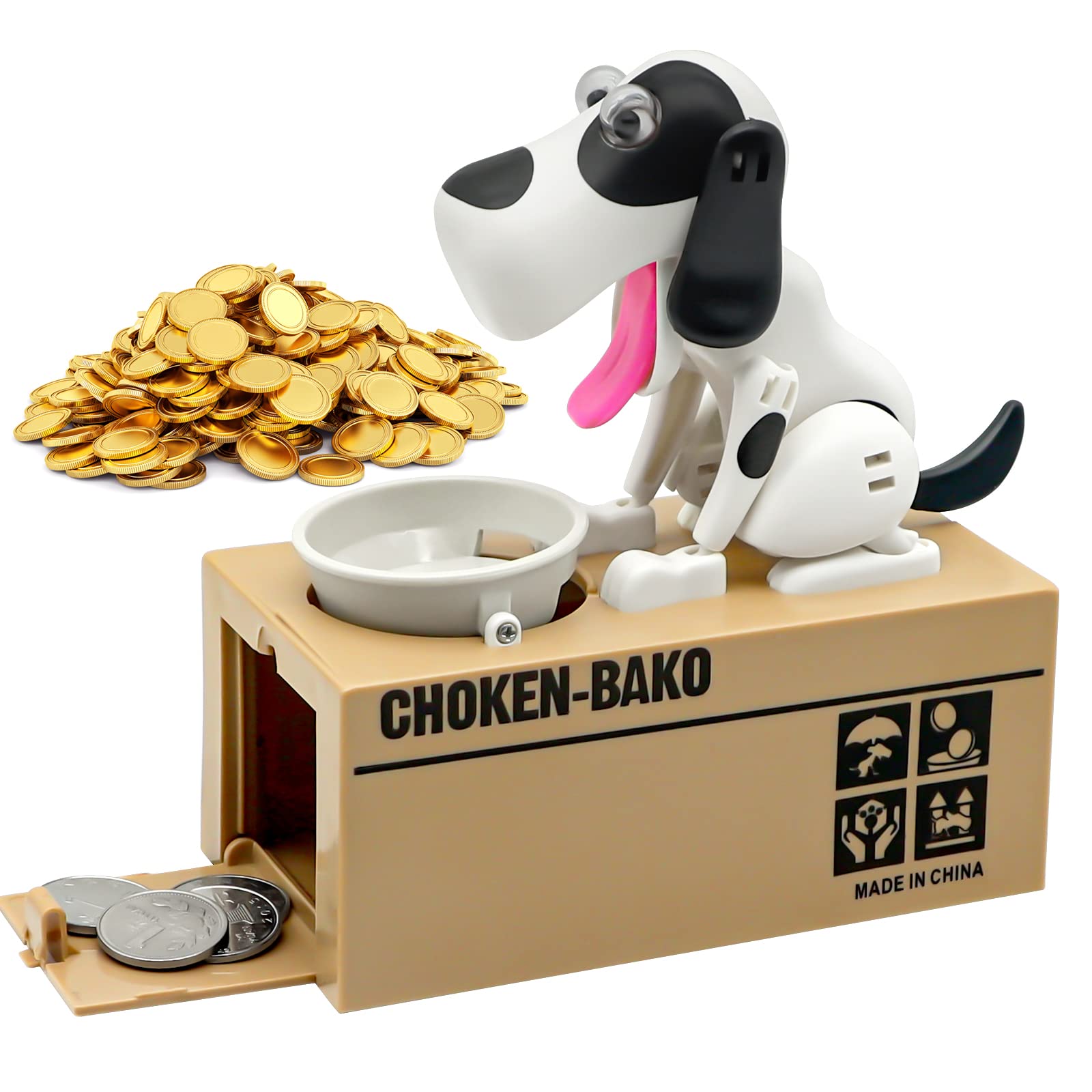 Wekity Hungry Dog Piggy Bank top-coin-feeding scene encourages saving for kids.