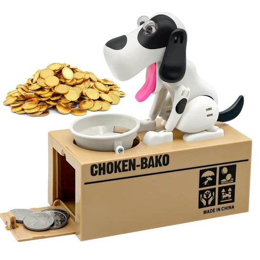 Wekity Hungry Dog Piggy Bank top-coin-feeding scene encourages saving for kids.