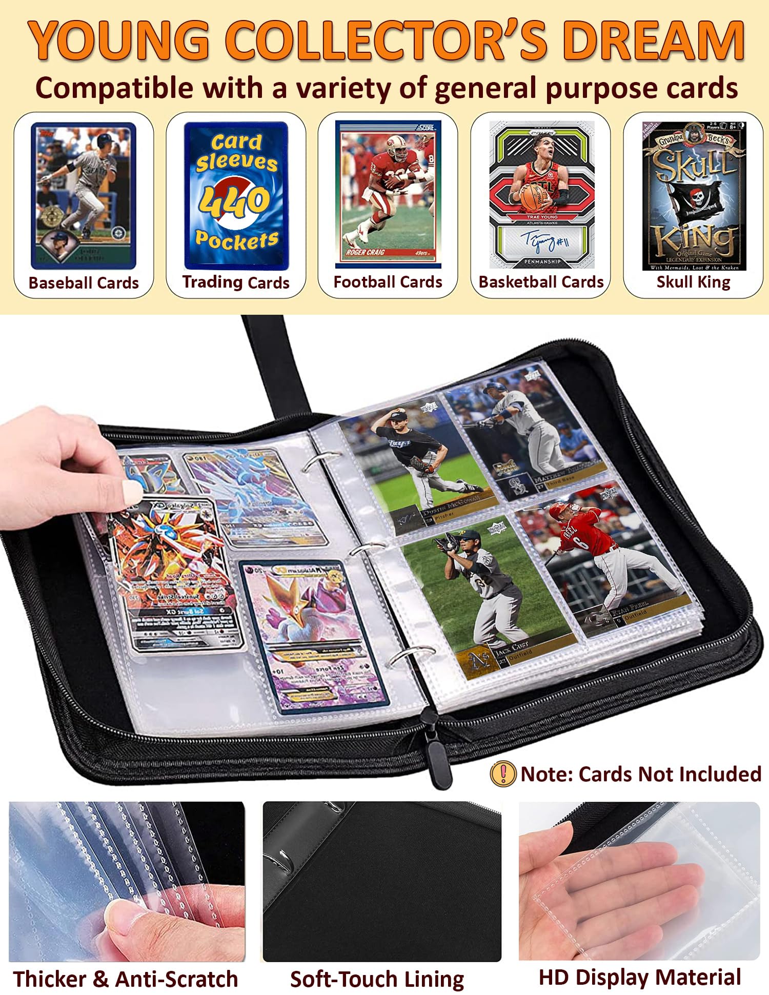 Welcomeella Baseball Card Binder interior pages organize cards with four-pocket sleeves.