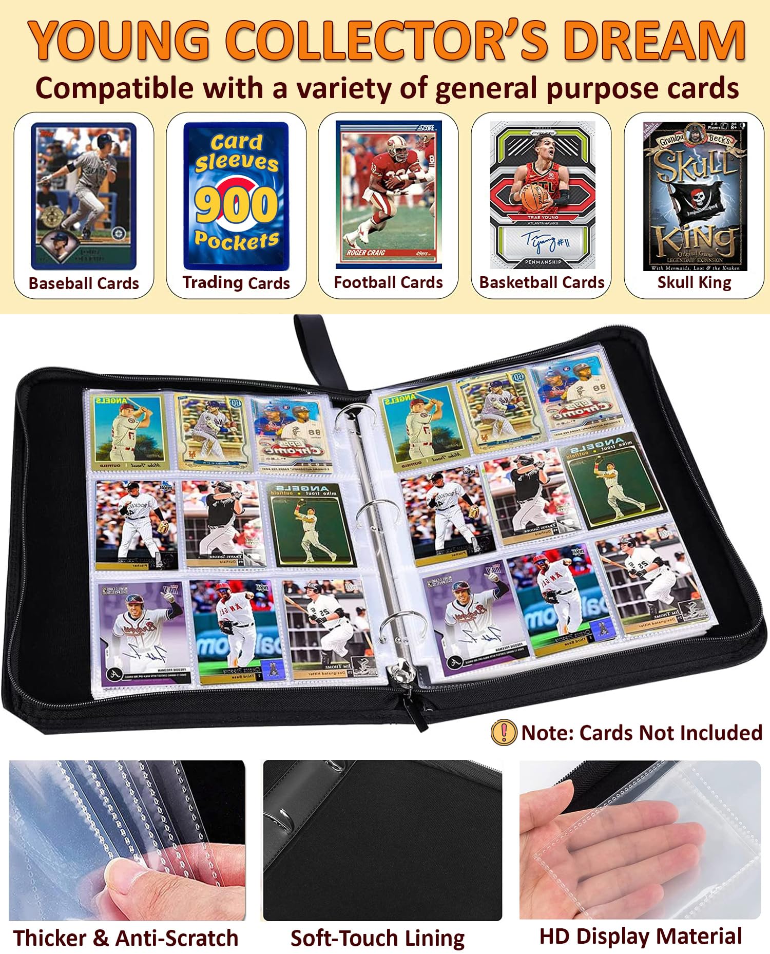 Welcomeella Baseball Card Binder nine-pocket pages organize hundreds of cards efficiently.