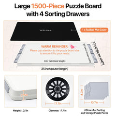 WELGEE 1500-piece board with large drawers for color sorting.