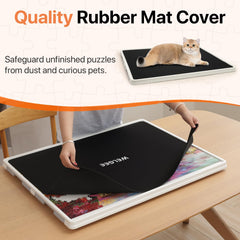 Protective natural rubber mat cover keeps unfinished puzzles secure.