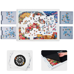 WelGEE rotating puzzle board with cover for mess-free puzzling.