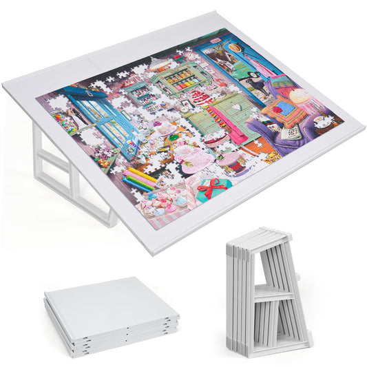 WELGEE tilting puzzle board with stand offers a 31x24in workspace for comfortable puzzling.