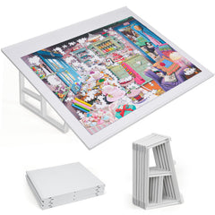 WELGEE tilting puzzle board with stand offers a 31x24in workspace for comfortable puzzling.