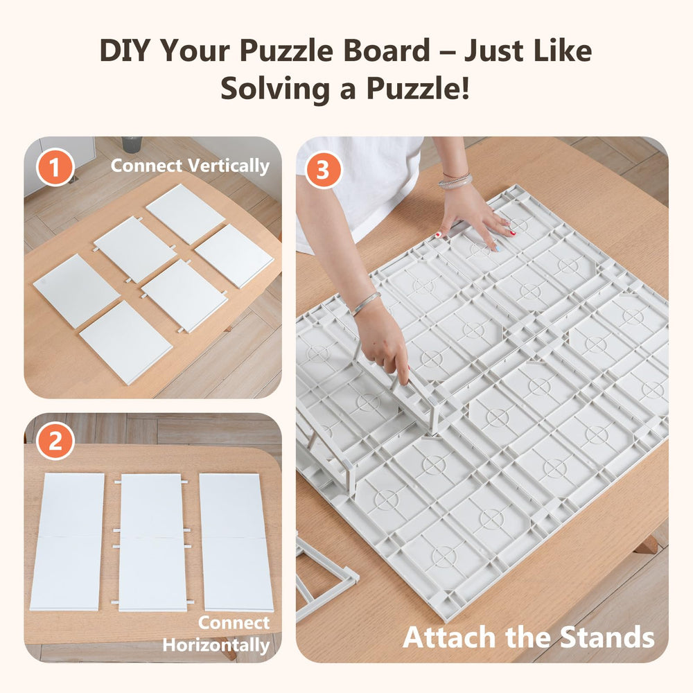 WELGEE white puzzle board surface resists dust and spills for lasting neatness.