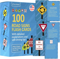 Well Balanced Road Signs Flash Cards front cover for quick DMV prep and recognition.