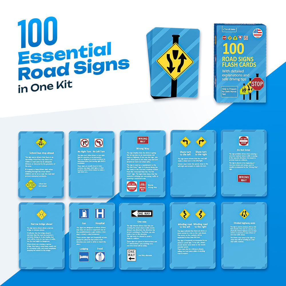 Well Balanced Road Signs Flash Cards sample card helps memorize common traffic signs.
