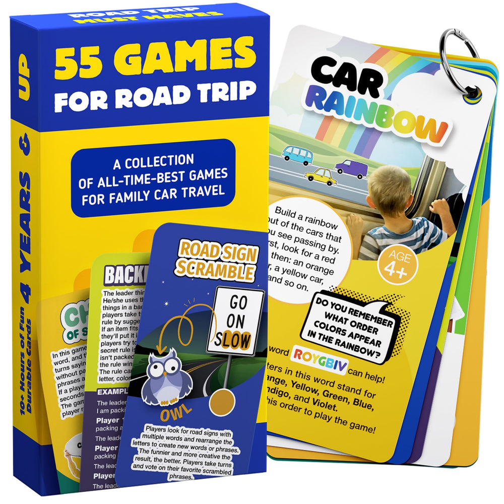 WELL BALANCED Road Trip Games card collection ready for family travel.