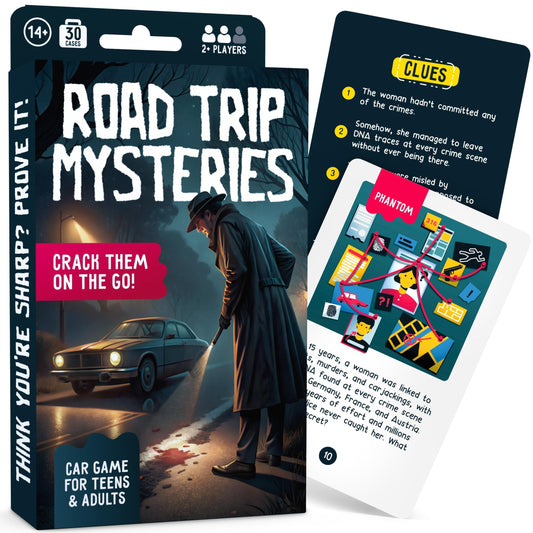 WELL BALANCED Road Trip Mysteries story cards for on-the-go entertainment and brain-teasing clues.