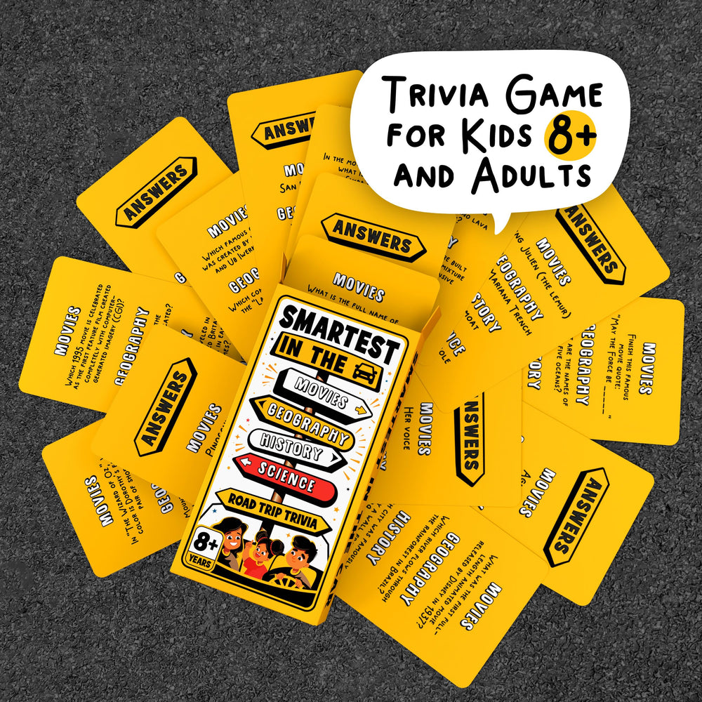 WELL BALANCED Smartest in the Car question cards ideal for on-the-go learning.