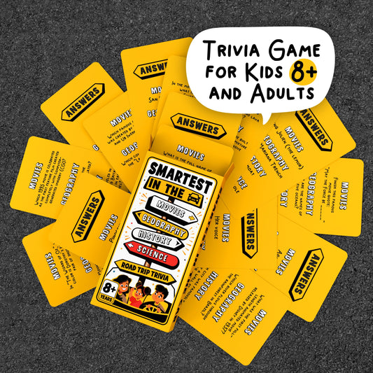 WELL BALANCED Smartest in the Car question cards ideal for on-the-go learning.