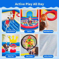 WELLFUNTIME bounce house with ring toss for cooperative games.