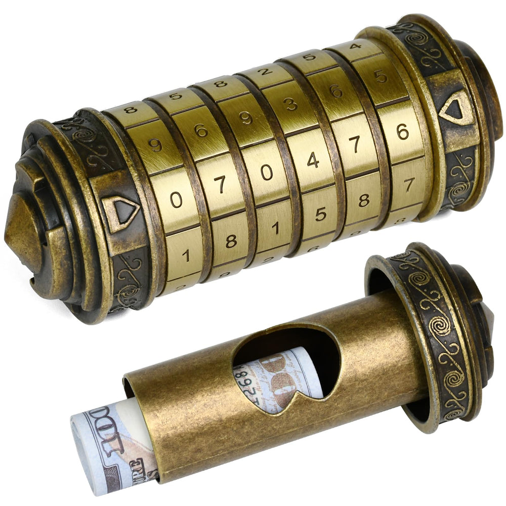 Wellsee Da Vinci Code cryptex bronze close up dial detail for puzzle solving