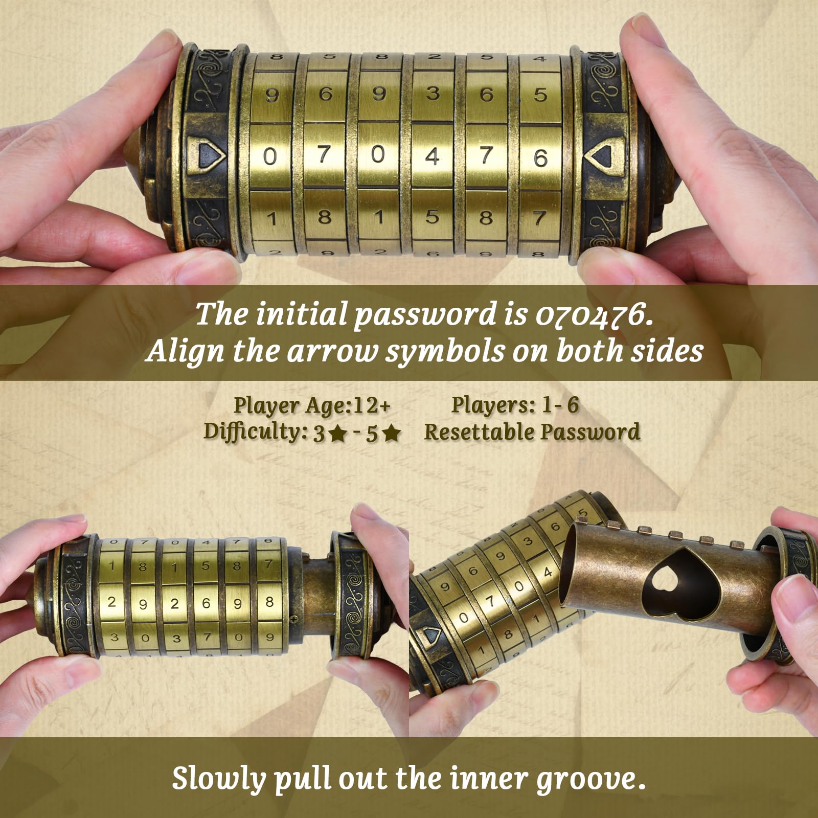 Wellsee cryptex bronze with hidden compartment showcases secure storage for small treasures