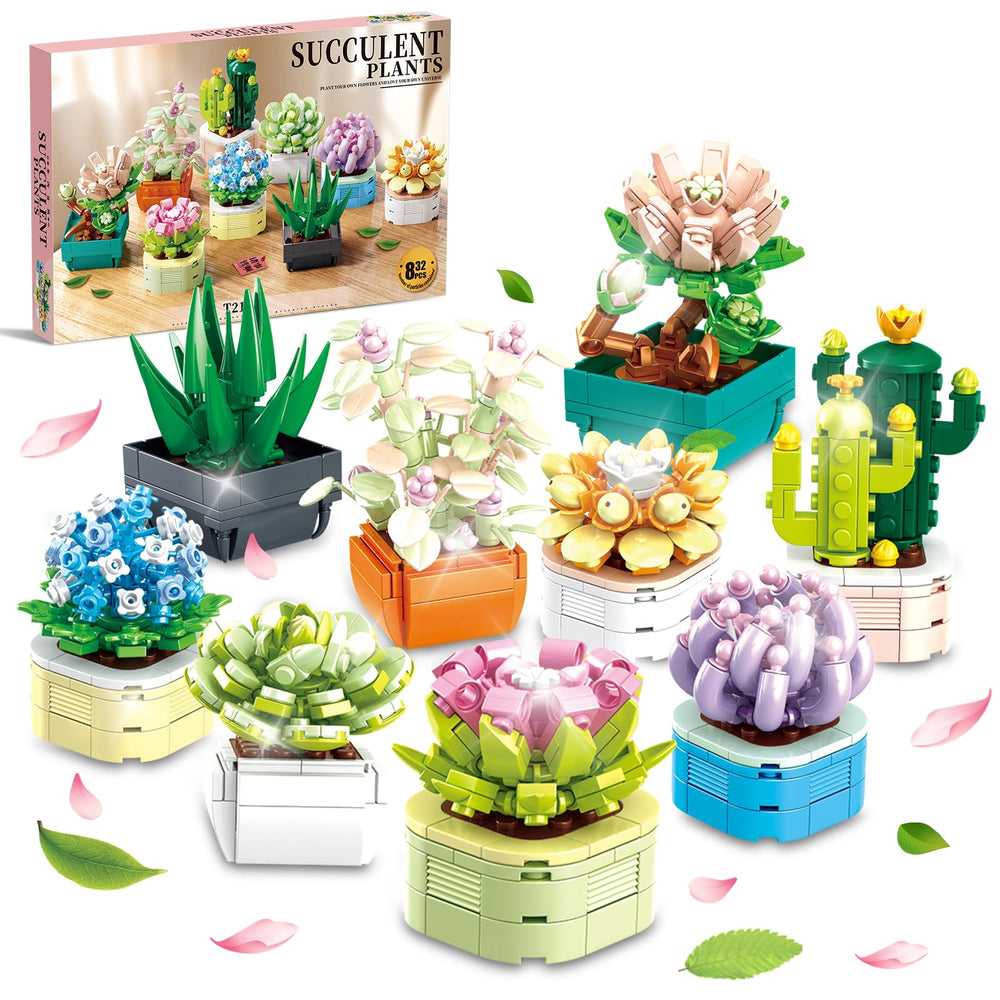WEMEWEME 9-pack tiny flowers and succulents on box-front for elegant home decor