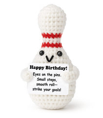 Weming Bowler plush with birthday sign brightens a desk space