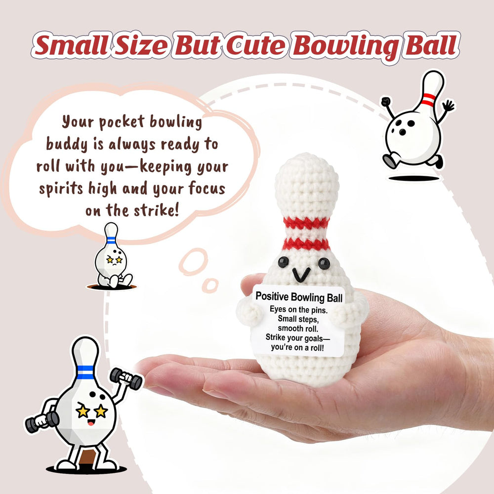 Weming bowling-ball plush displays message sign to encourage practice and goals