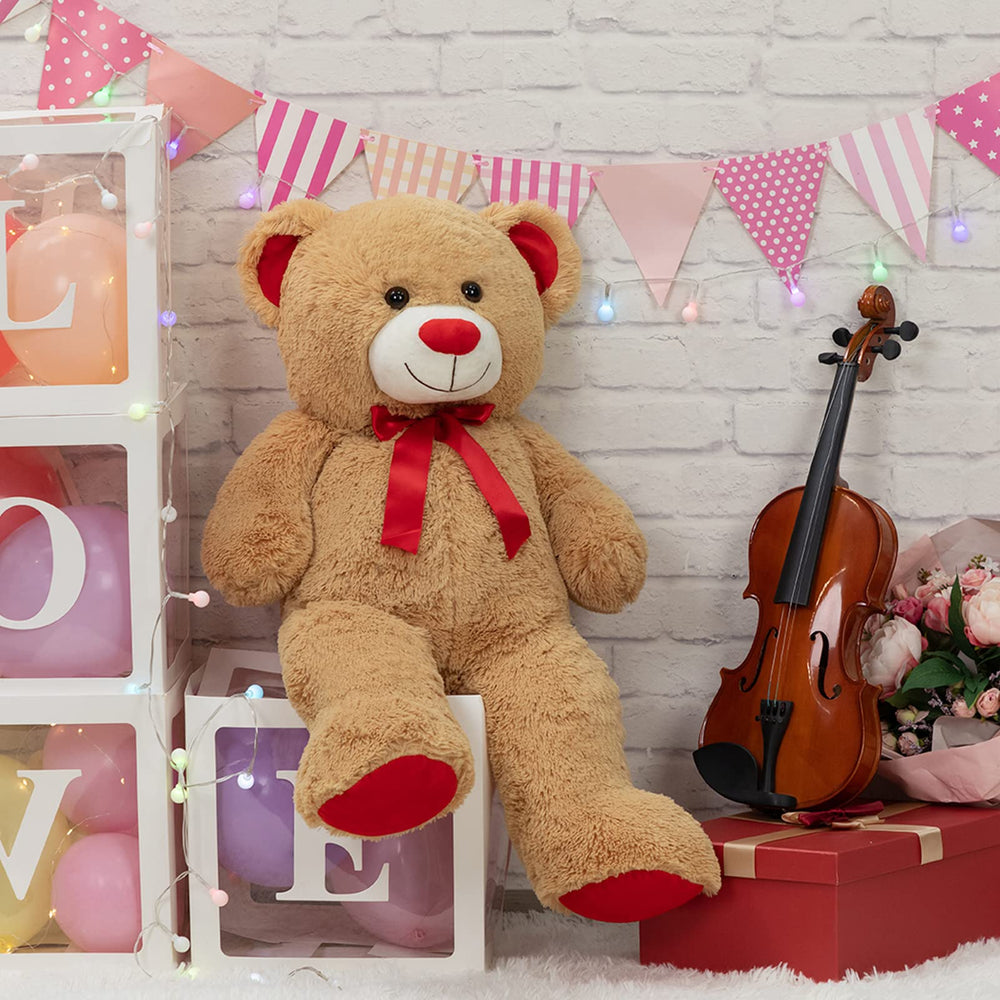 WENMOTDY teddy bear with red ribbon bow adds charming focal point