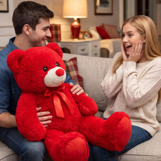 WENMOTDY teddy bear red ribbon bow adds charming detail.