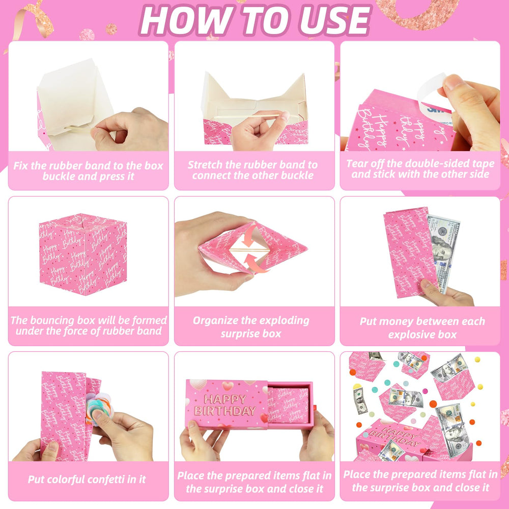 WenmthG pink box with cash gift inside creates a playful gifting moment.