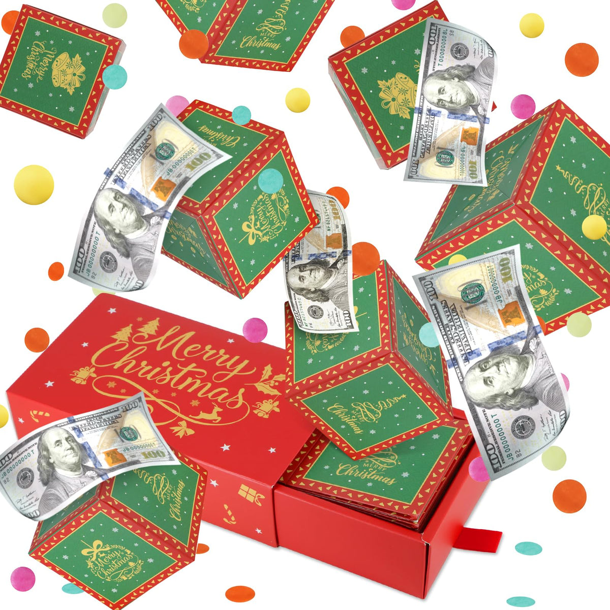 WenmthG red Christmas surprise box explosion creates festive unboxing moments.