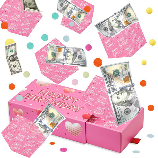 WenmthG pink birthday surprise box shows a dramatic unboxing moment for celebrations.