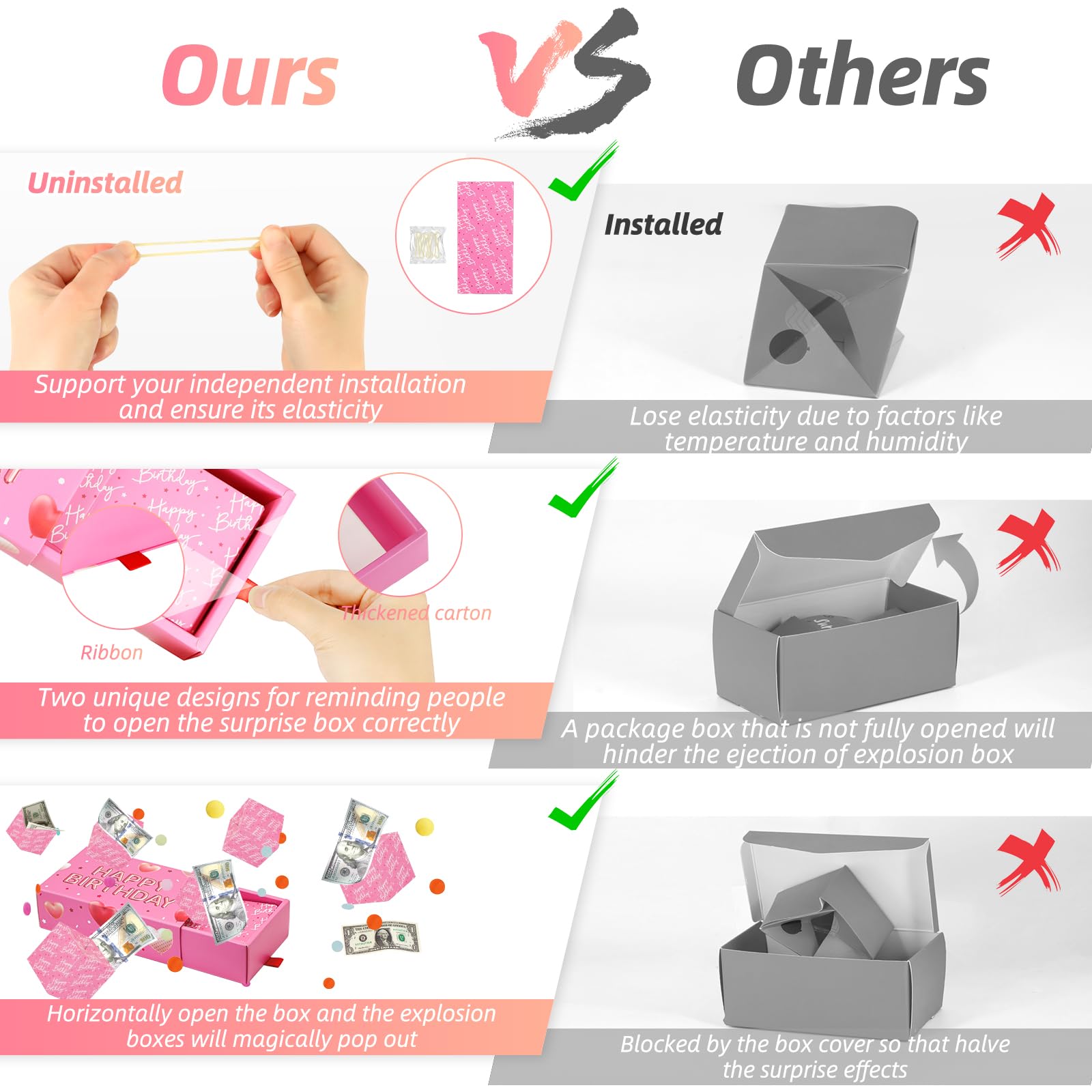 WenmthG thick cardboard pink box emphasizes sturdy, premium presentation.