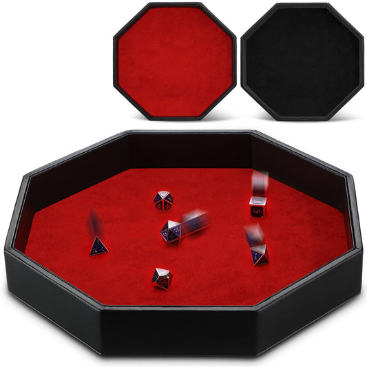 Wenqik octagon dice tray in black with PU leather exterior for durable gameplay