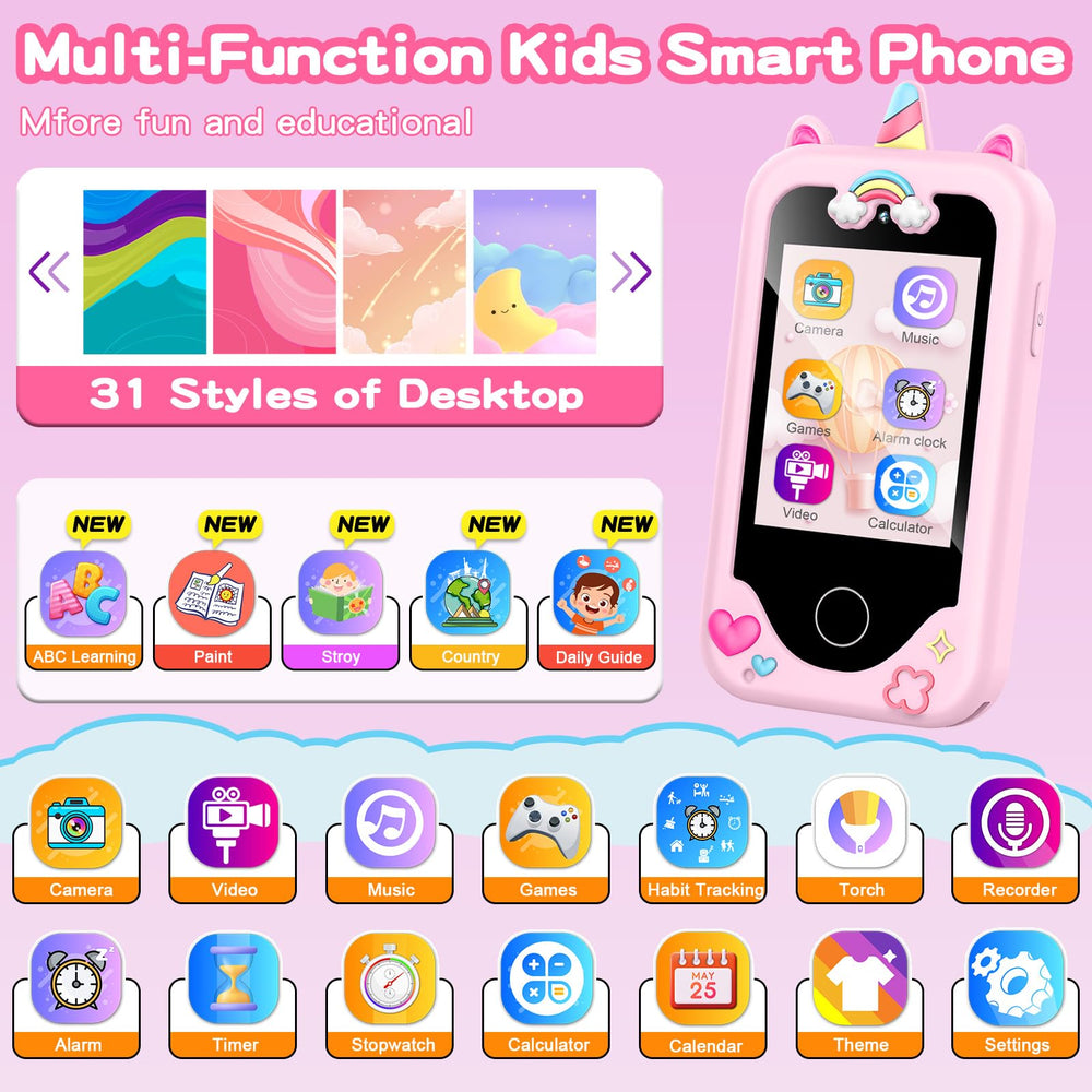WEOLULI kids smart phone back view shows durable build for adventures.