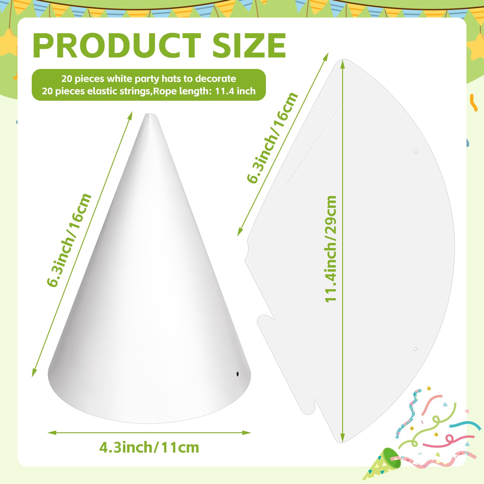 WEOXPR party hats dimensions show fit for kids and adults